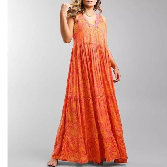 Free People Imtimately Tiers For You Boho Floral Maxi Orange. Size: M. NWT - Picture 10 of 13